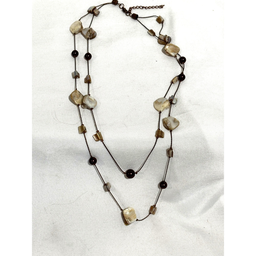 Multilayer Copper Natural Stone Pearl shell Beaded Classy Chain‎ Necklace Boho